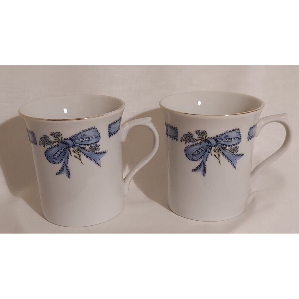 2 Forget Me Nots And Ribbons by Mary Mugg Coffee Tea Cup Mug Vintage Enesco 1980